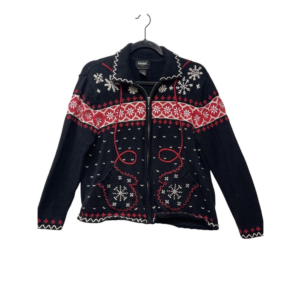 Designers Originals Holiday Winter Christmas Black Embroidered‎ Sweater Gloves M